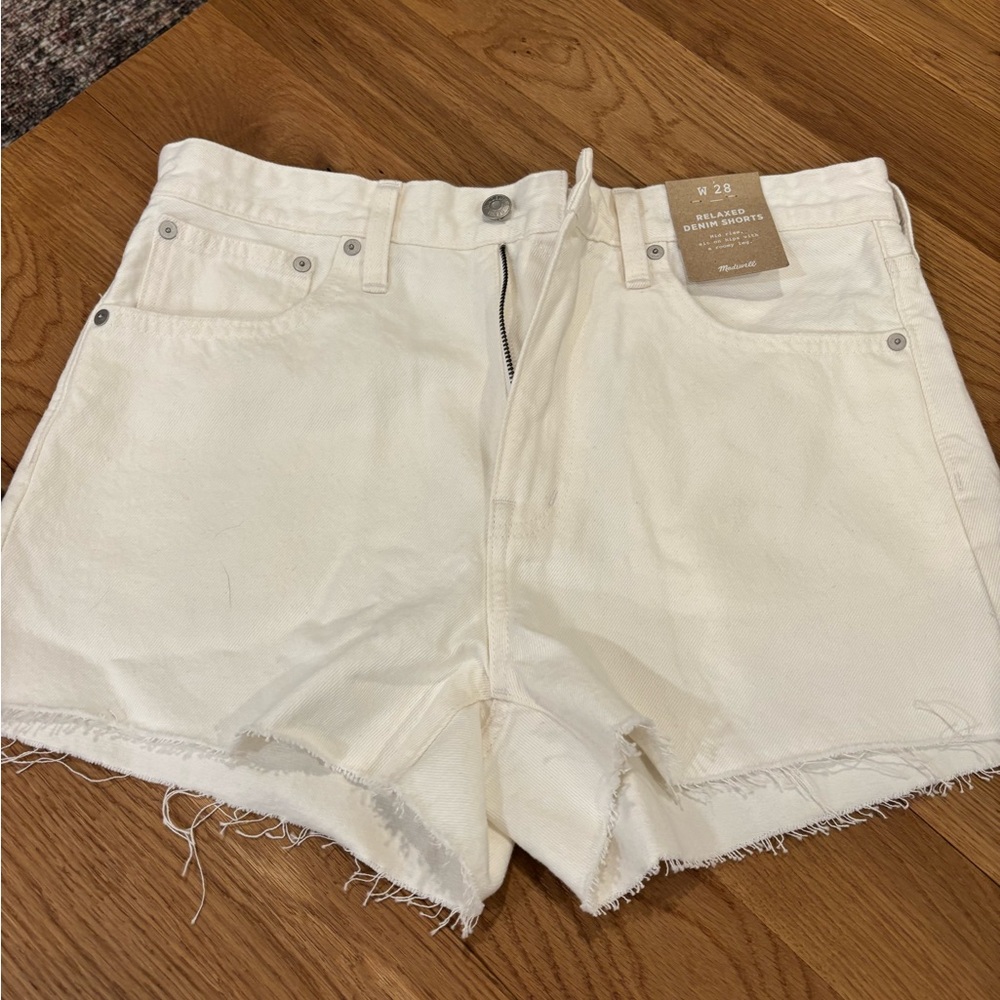 Madewell White Jean Shorts High-Waisted Frayed Hem